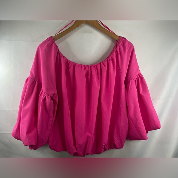 Flying Tomato Tops - A. CALIN by flying tomatoes hot pink crop top with bubble hem and sleeves.